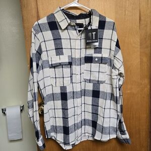 Reverse Threads New Men's Blue and White Plaid Shirt